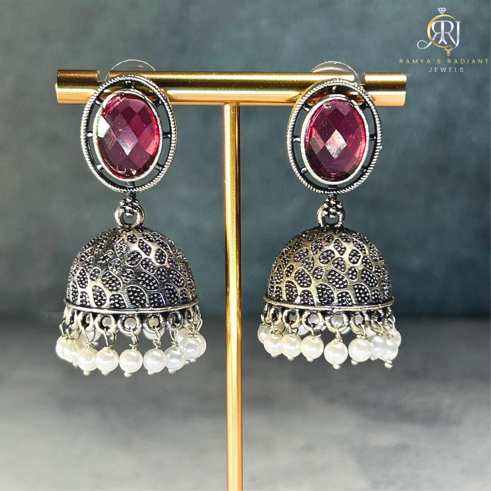 Pink Pearl Jhumka Earrings view 2