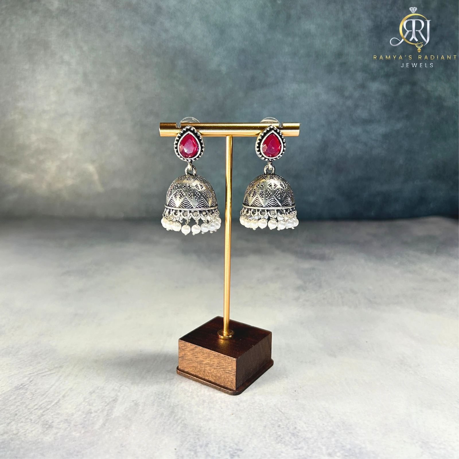 White Pearl Oxidised Jhumka