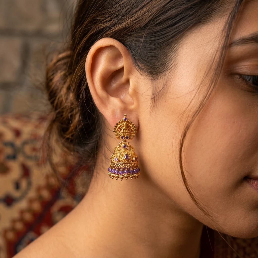 Traditional Gold Earrings view 3