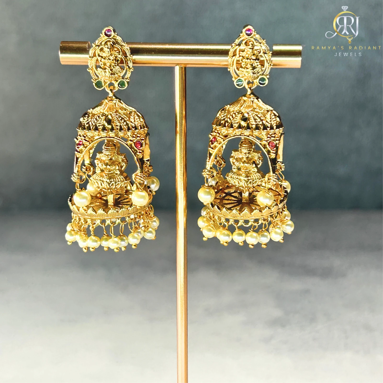 Lakshmi Pearl Temple Jhumka Earrings thumbnail 2