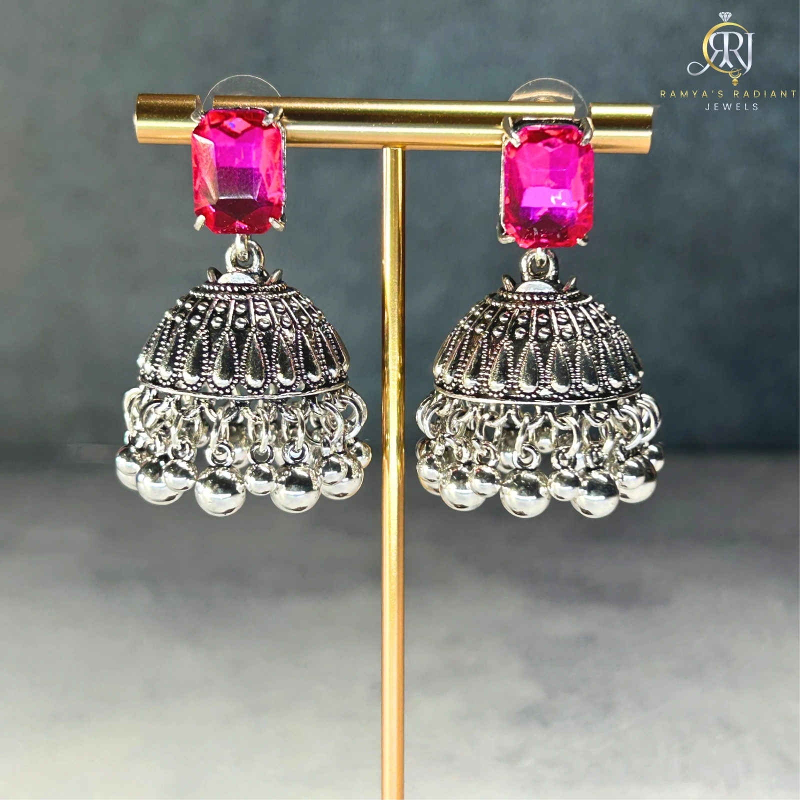 Oxidised Silver Jhumka Earrings thumbnail 2