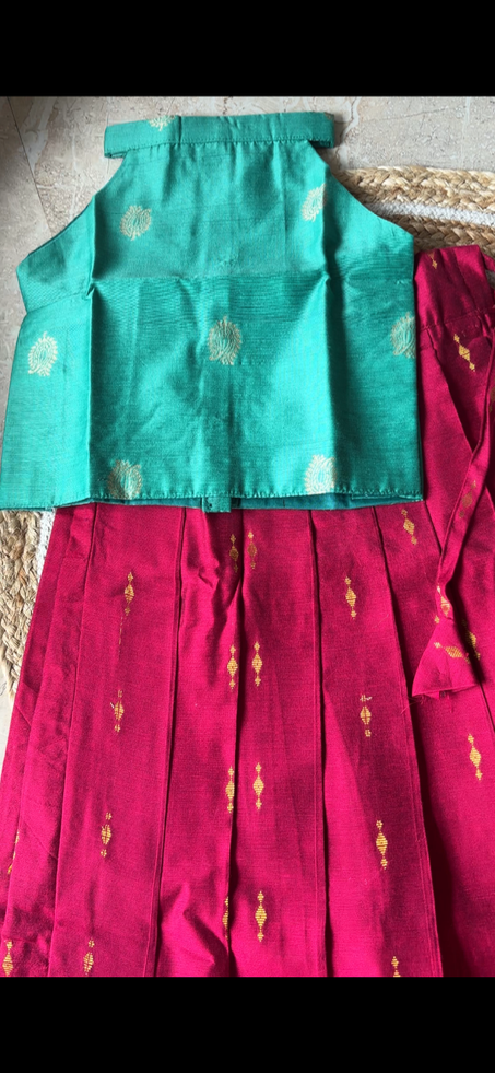 Raw silk top and skirt  for kids