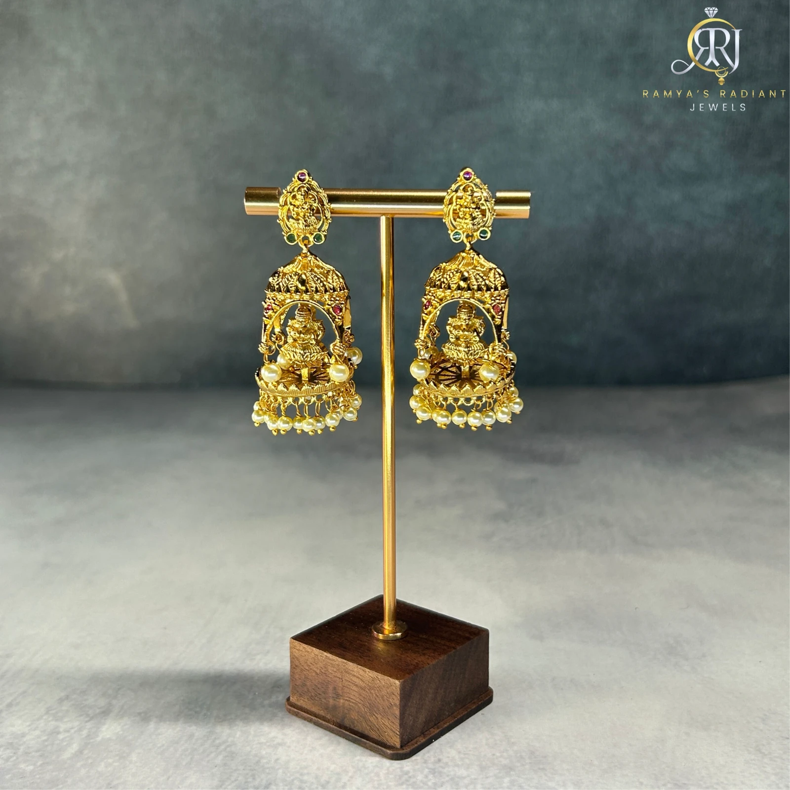Lakshmi Pearl Temple Jhumka Earrings